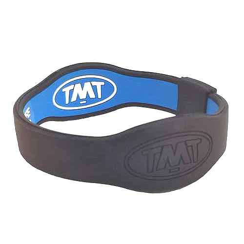 TMT Premium wristbands are infused with high quality bonded negative ion releasing minerals which are mixed like a cake-mix into the high quality silicone when the bracelet is made. The silicone traps millions of negative ions which release the highest negative ion output available. Research has shown that human beings respond to negative ion levels above 1000 ions per cc. Factory test meters TMT bands consistently between 1600 - 1800 ions per cc.